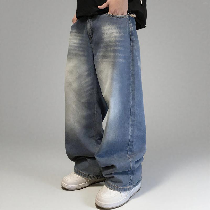 Men's Jeans Summer Denim Pants Old Blue Washed Male Baggy Four Seasons Straight Casual Menwear Loose Wide Leg Trousers Fashion