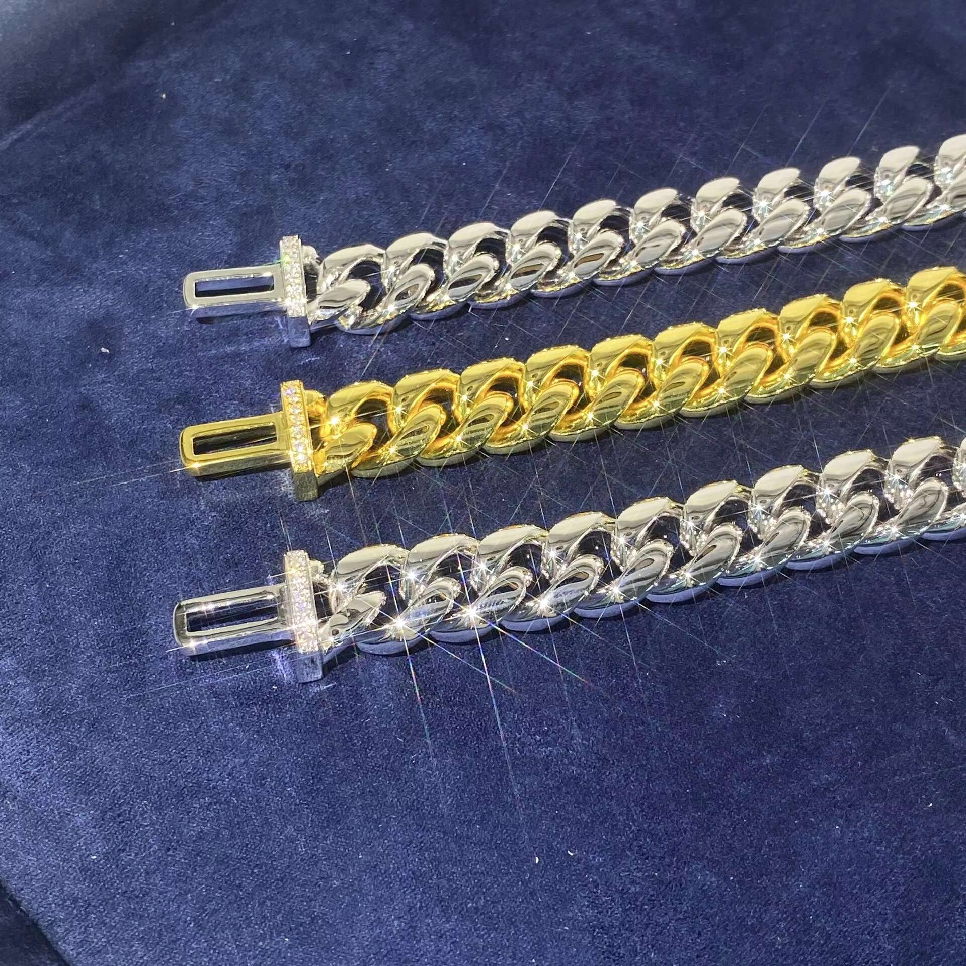 Wholesale Luxury Iced Out Cuban Link Chain 12-14 mm Moissanite 925 Silver Necklace for Men Hip Hop Gift 16K GOLD Platinum Plated