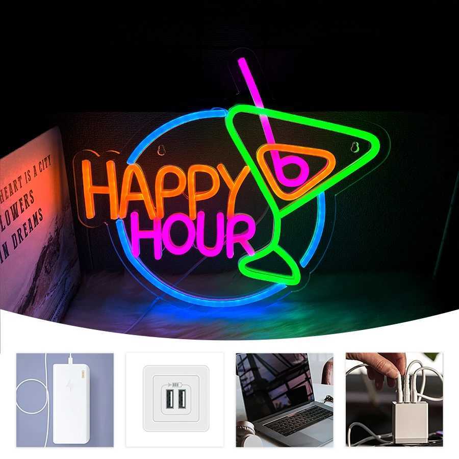 Happy Hour Neon Sign Cocktail Led Icon Color Letter Light Usb Powered Used For Bars Club Parties Family Gatherings Decor.XJ250626