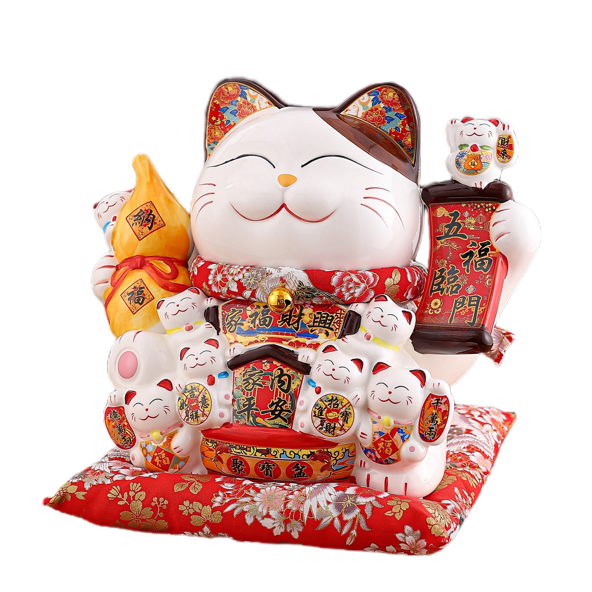 Ceramic Wealth Cat Piggy Bank Decoration for Home & Living Room - Prosperous Gift Idea Handmade Cat Piggybank Ideal for New Homes