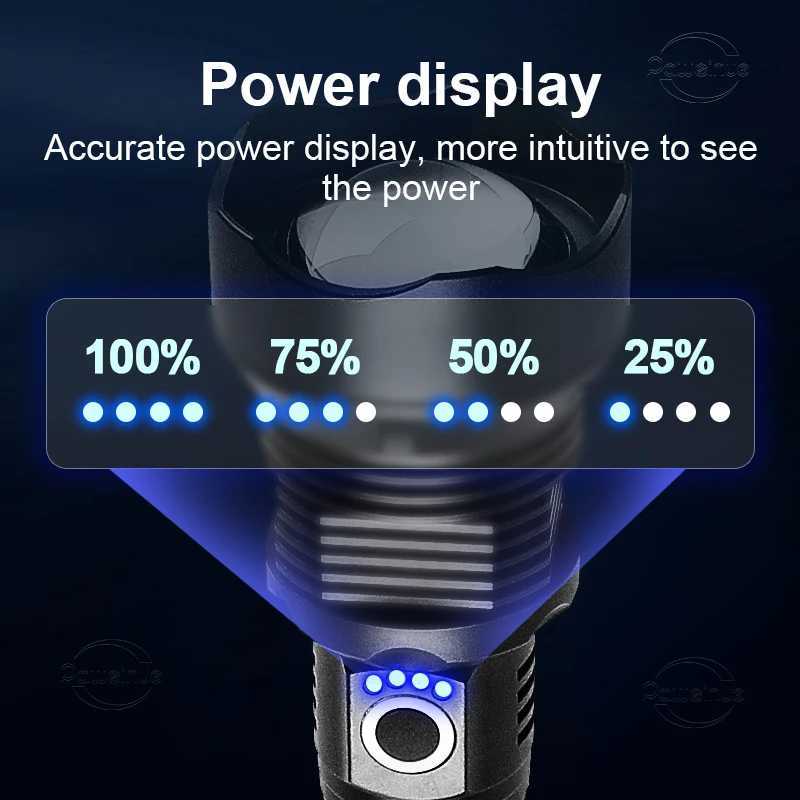 Powerful XHP390 Flashlight 10000mah Large Capacity Strong Light Tactical Torch Self-Defense Flash Light Outdoor Camping Hunting W250701