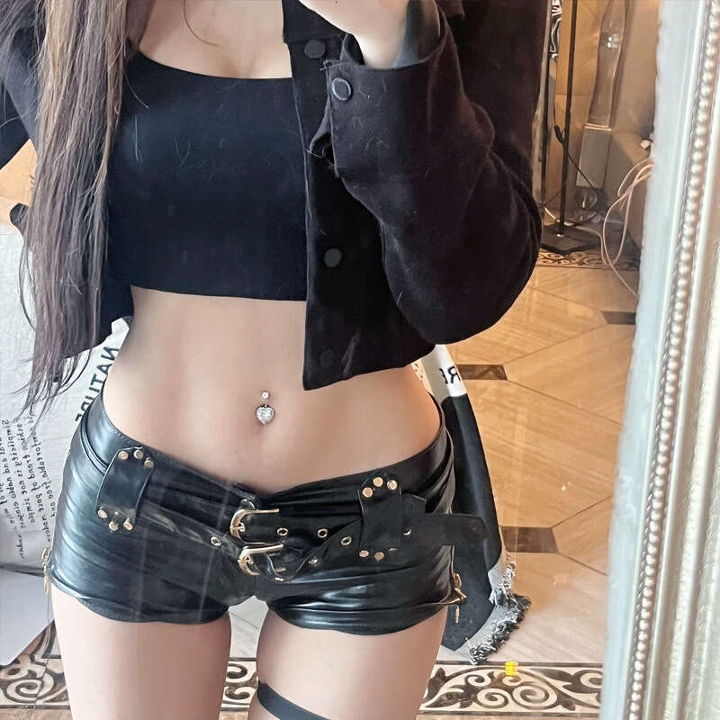 Trendy Blogger Style Y2K Retro Nightclub Sexy Low Waist Bodycon PU Leather Ultra Shorts Boot Shorts for Women