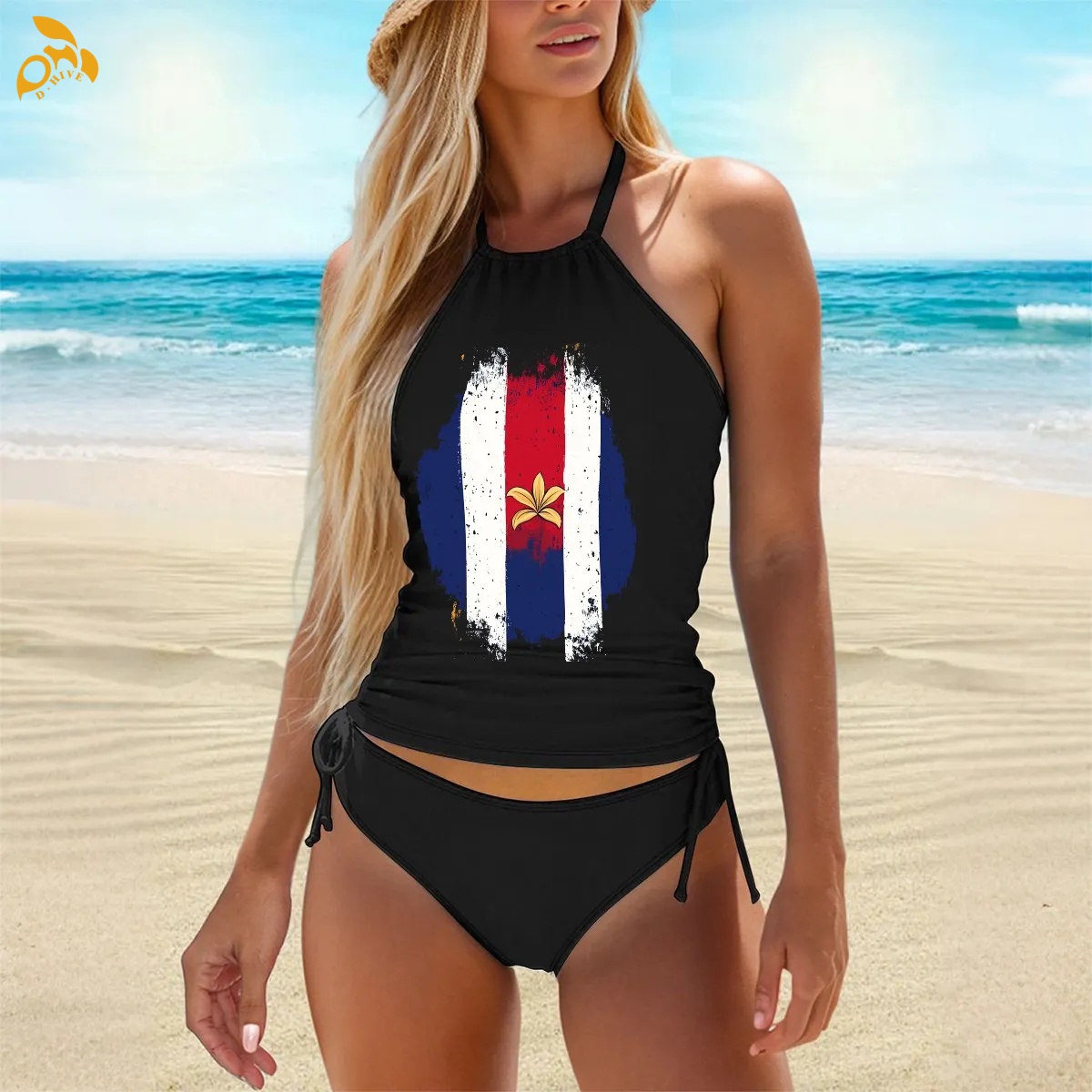 free shipping of customized fashionable Ladies' two-piece swimsuit set - American heat transfer DTF with exquisite patterns from US