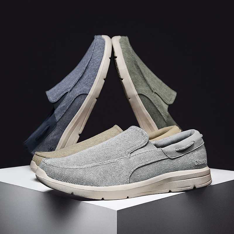 New Summer Breathable Canvas Shoes Men Loafers Slip On Sneakers Fion Casual Men Shoes Lightweight Flats Men Driving Shoes Y250707