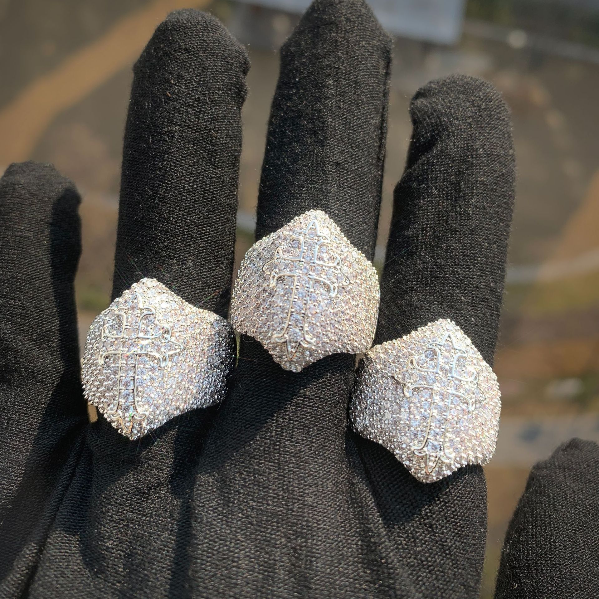 Luxury VVS Moissanite Iced Out Hip Hop Cross Ring Edgy Trendy Premium Men's Bling Jewelry Passes the Diamond Tester