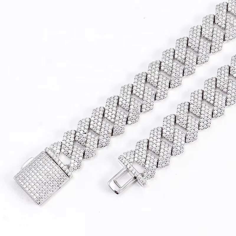 Hot Selling S925 Silver Iced Out Cuban Link Hiphop Jewelry 15mm Pass Diamond Tester D VVS Moissanite Cuban Chain Necklace