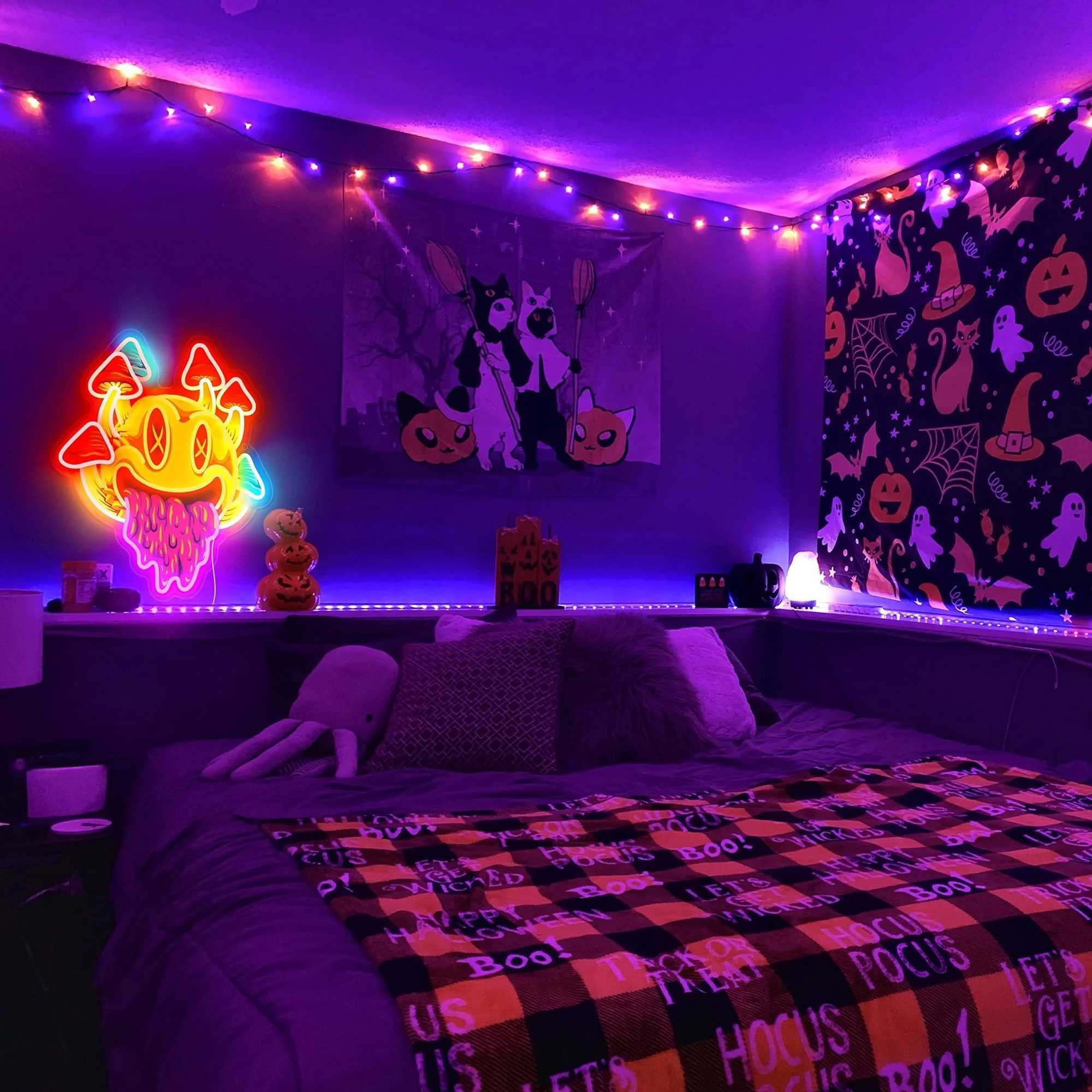 Smiling with Mushrooms Neon Sign Unique Mushroom Decor Aesthetic Room Decor Trippy Mushrooms Light for Halloween PartiesXJ250626