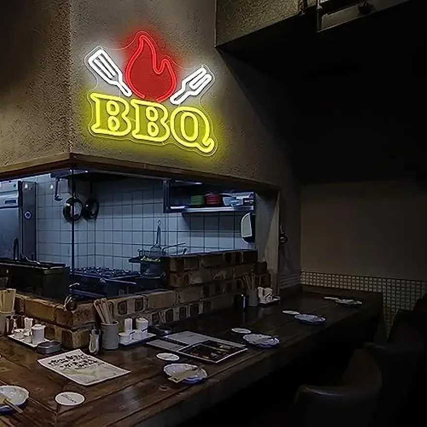 BBQ Neon Signs for Wall Decor Barbecue Neon Lights LED Sign for Barbecue Neon Light Signs for BBQ Shop Restaurant Beer Bar Pub XJ250626