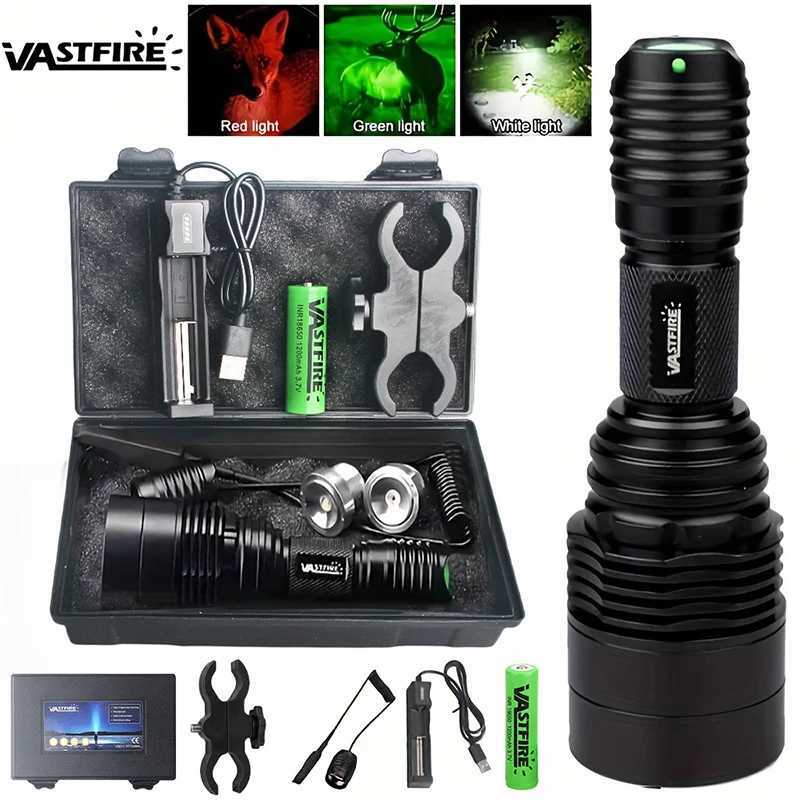 LED Tactical Flashlight White/Red/Green Zoom Focus XRE Predator Light Adjustable Torch for Hunting Fishing Coyote Hog Varmint W250701