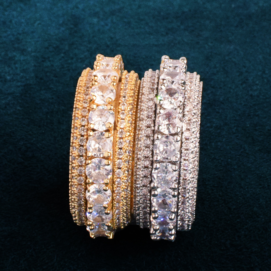 Luxury Gold Plated VVS Moissanite Claw Iced Out Hip Hop Edgy Niche Rotating Circle Ring Trendy Bling Fashion Jewelry Passes the Diamond Tester