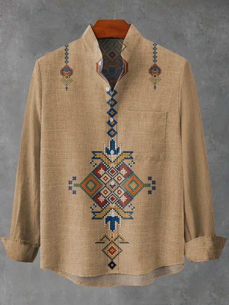 2025 New Retro Style Fish 3D Printed Mens Shirt Fashion Design Casual Linen Comfortable Fabric Button Long Sleeve Shirt W250627