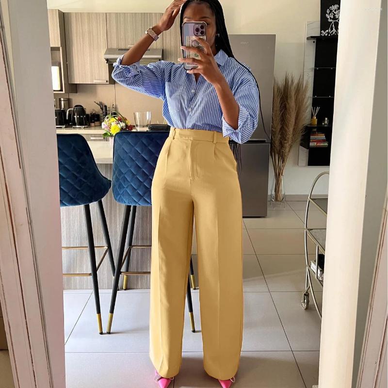Women's Pants Autumn Fashion Office Wear High Waist For Women Formal Outfits Pencil Trousers Solid Ladies Wide Legs
