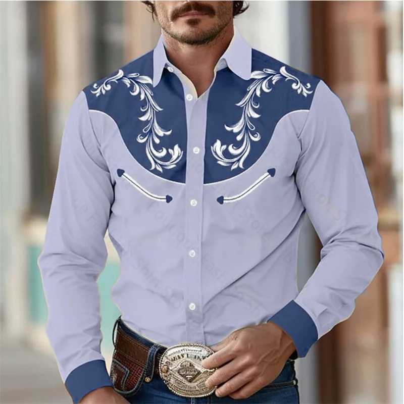 Floral Retro Western Mens Shirt Outdoor Street Casual Daily Spring and Summer Lapel Long Sleeve S-5XL Stretch Fabric Shirt W250627