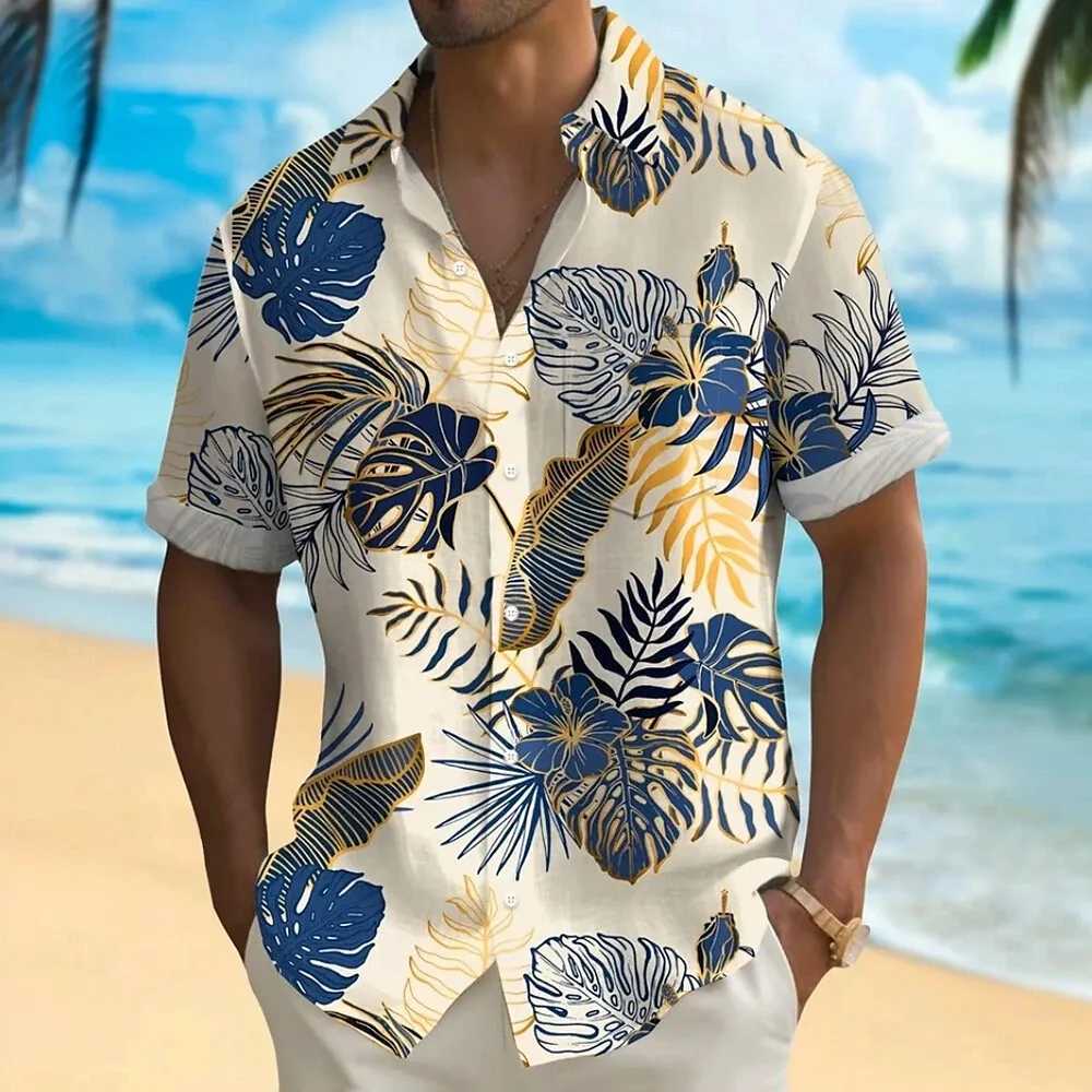 Hawaiian Shirt For Men Palm Tree Print Summer Casual Lapel Short Sleeve Shirts Male Outdoor Travel Oversized Clothing W250627