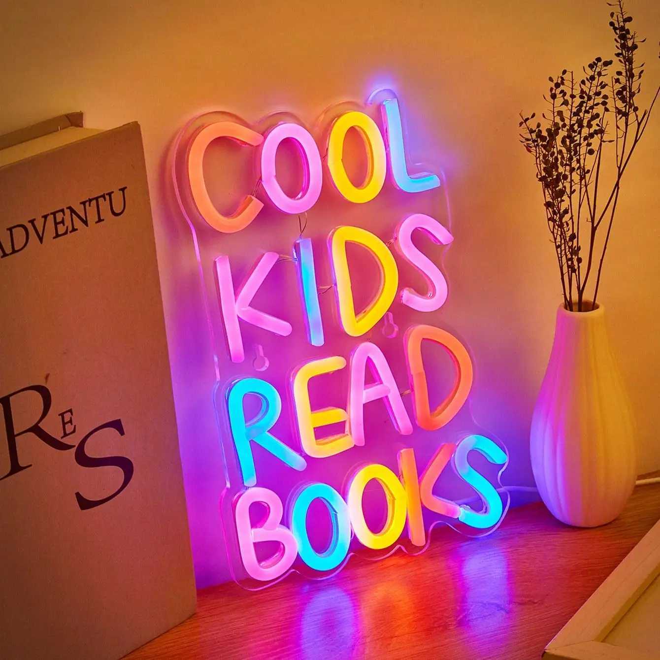 Chi-buy LED Neon Cool Kids Read Books USB Powered Neon Signs Night Light 3D Wall Art Bedroom Room Decor Lamp Signs Birthday Gift XJ250626