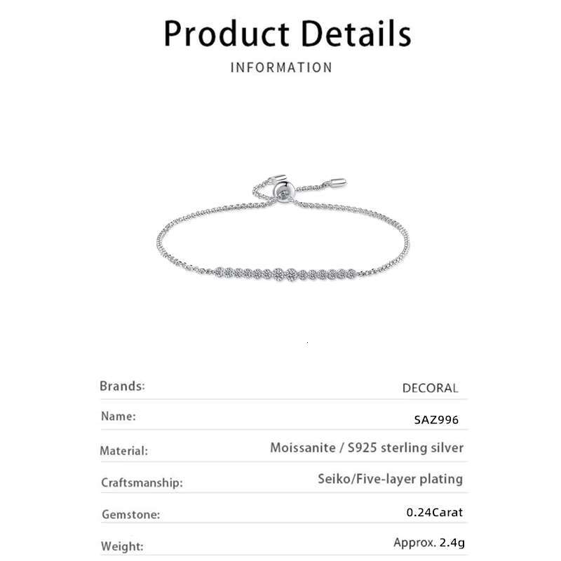 Factory Wholesale S925 Silver D Color 14 Tiny Moissanite High Quality Pass Diamond Tester Charm Moissanite Bracelet for Women