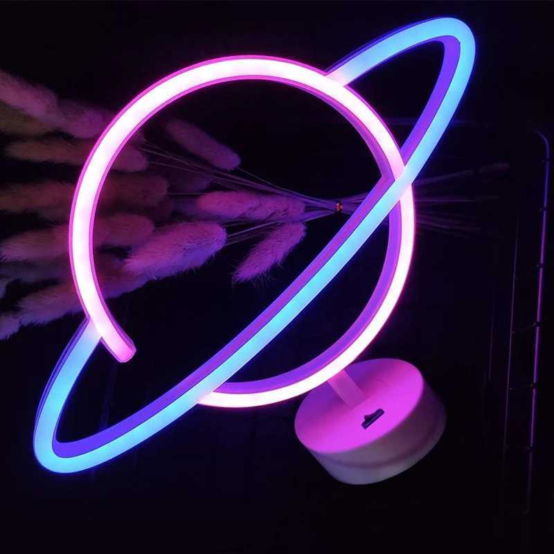 Pink Blue Planet neon sign Light USB/ battery dual purpose LED Lamp for Birthday Wedding Party Wall Camping Summer Home decor XJ250626