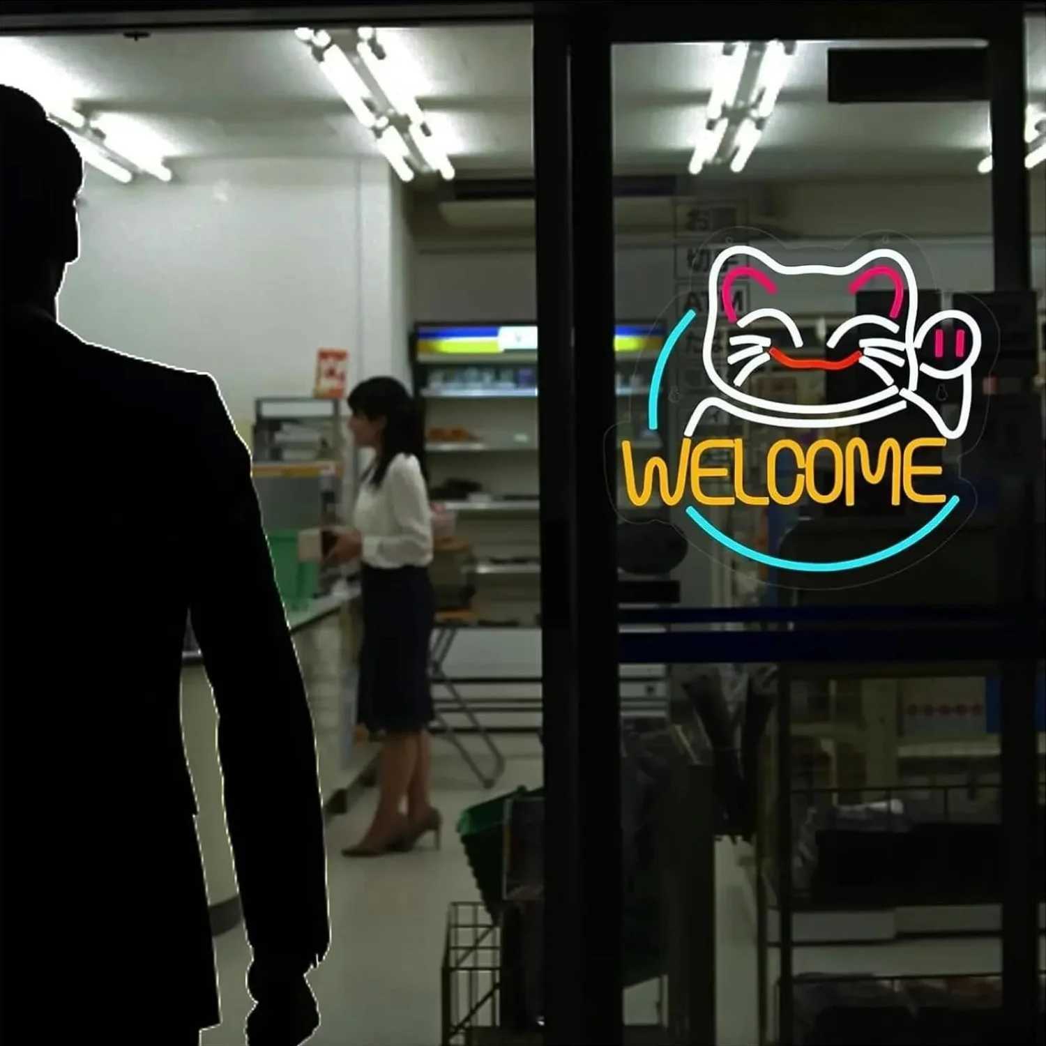 Fortune Cat Welcome Neon Hanging Artwork For Business Bars Bistros Restaurants Coffee Shop Signs Party and Event Decorations XJ250626