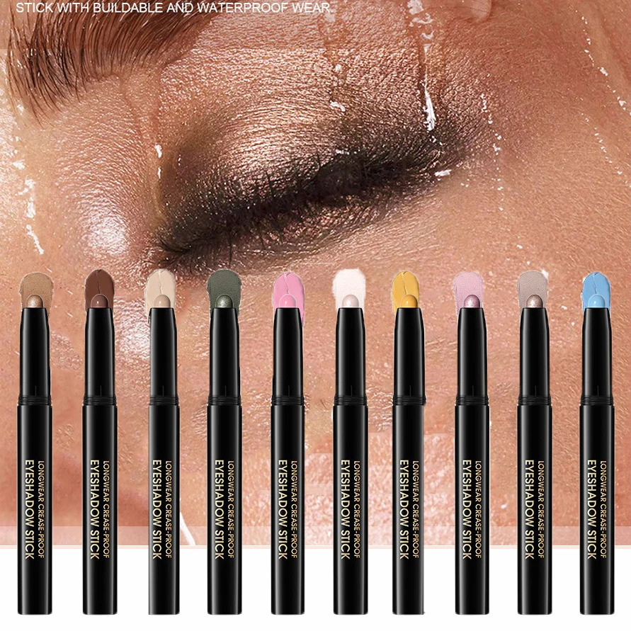 10 Colors Longwear Crease-proof Eyeshadow Pencil Stick Lasting Glitter Shimmer Matte Eye Shadow Highlighter Pen Eyes Makeup Tool 250627
