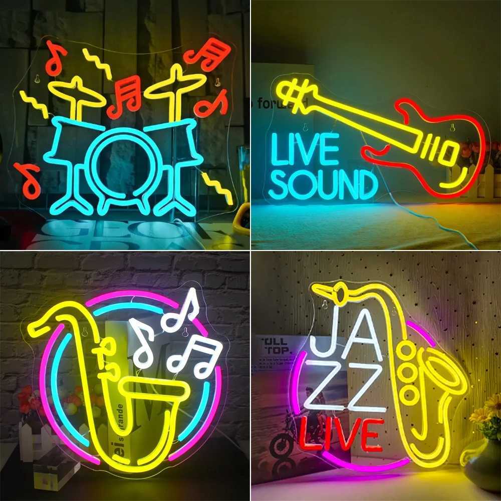 Jazz Saxophone Led Neon Sign Dimmable Lights Live Music Wall Decor Art Signs Room Decoration Studio Bar Club Party Light Up SignXJ250626