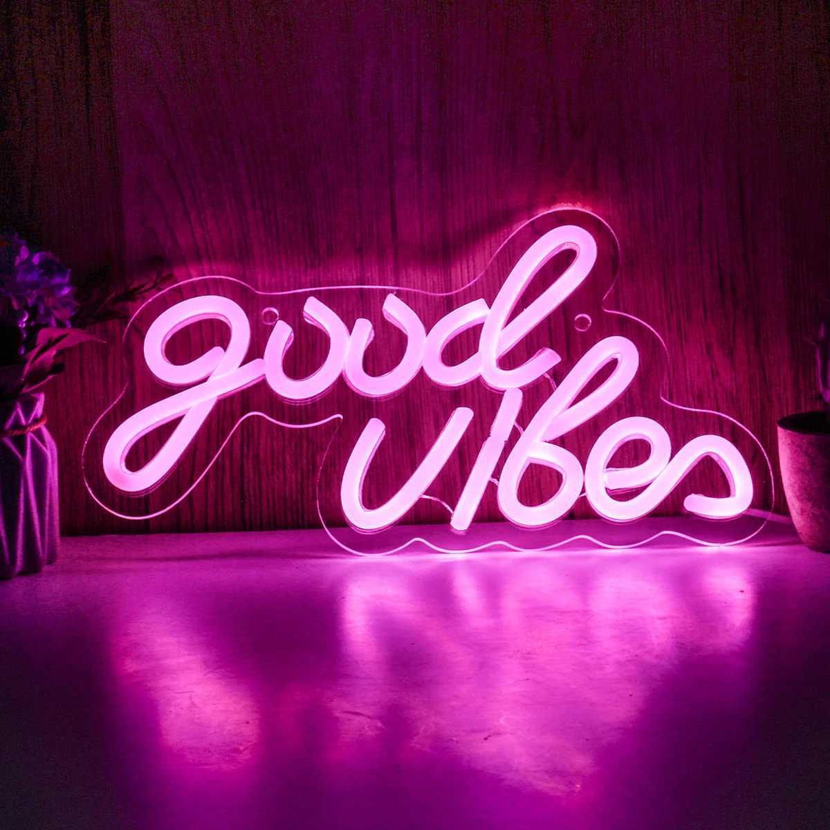 Chi-buy LED Neon Good vibes USB Powered Neon Signs Night Light 3D Wall Art Game Room Bedroom Living Room Decor Lamp SignsXJ250626