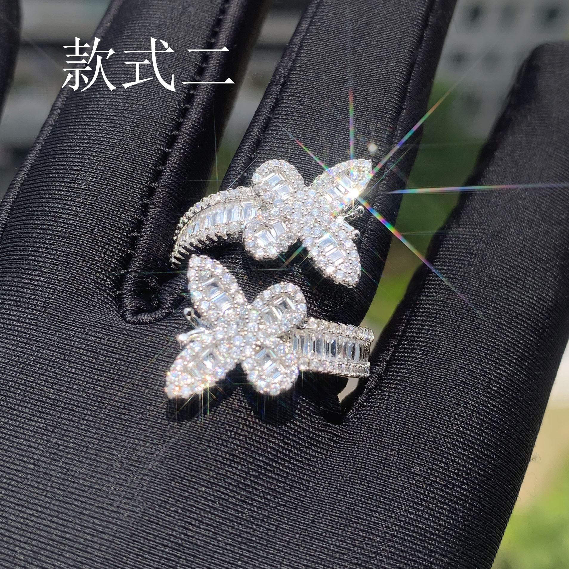 New Release Luxury VVS Moissanite Iced Out Hip Hop Streetwear Twin Butterflies Couple Ring Edgy Bling Premium Jewelry Passes the Diamond Tester
