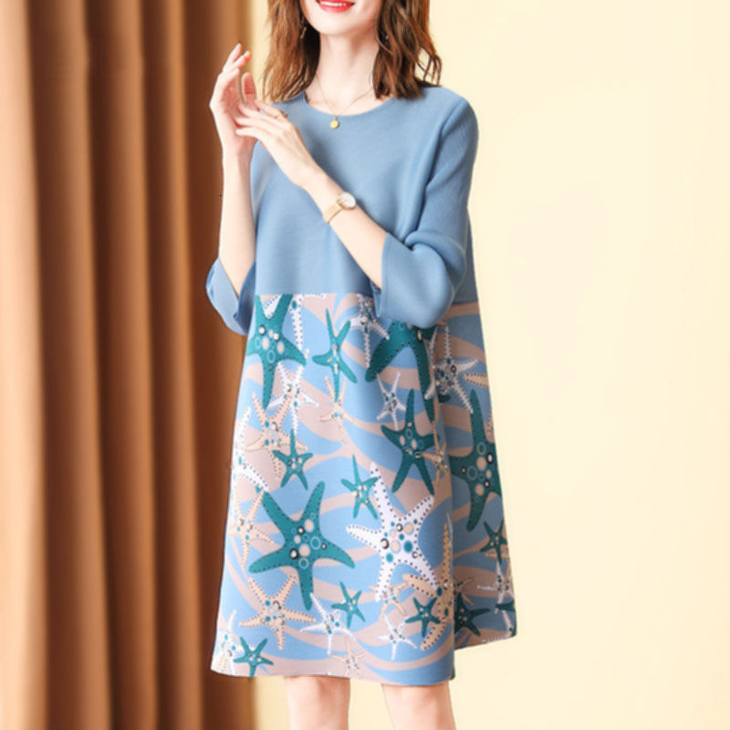 DEAT Womens Spliced 3D Flower Pearl Stand Collar Dress Embroidery Contrast Color Long Sleeve Elegant Dresses 13DB3824 240824