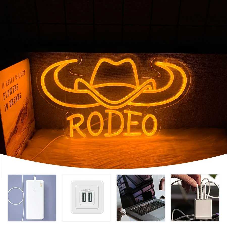 Rodeo Neon Sign Western Cowboy Hat Longhorn LED Icon USB Powered Used for Bedroom Bar Party Game Room Decor Easy to Hang. XJ250626