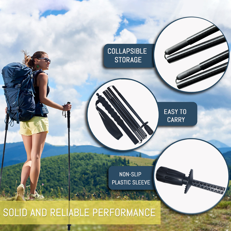 OKHEALING Collapsible Carbon Fiber Trekking Poles Ultra-light Off-road Cane Portable Walking Stick with EVA Handle for Hiking, Backpacking, Camping