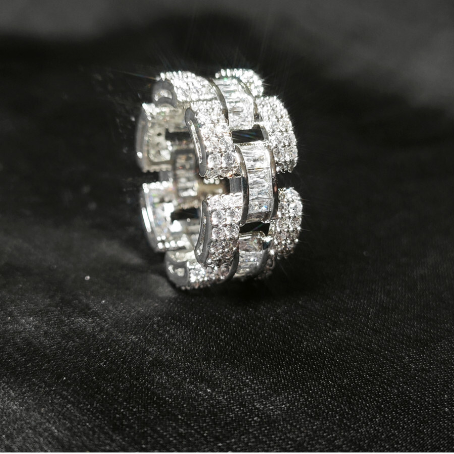 Luxury VVS Moissanite Iced Out Hip Hop Edgy Metallic Irregular Ring Minimalist Cool Style Versatile Bling Jewelry Passes the Diamond Tester