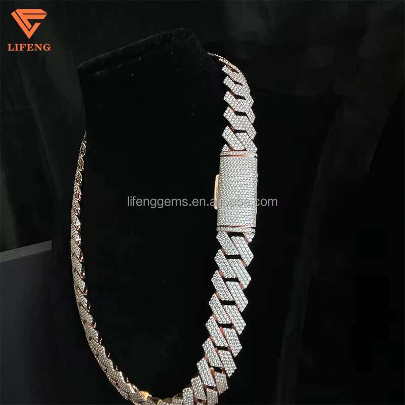 Custom 18mm Hip Hop Cuban Link Chain Necklace Rose Gold Plated Iced VVS Moissanite Diamond 925 Silver Gift for Men