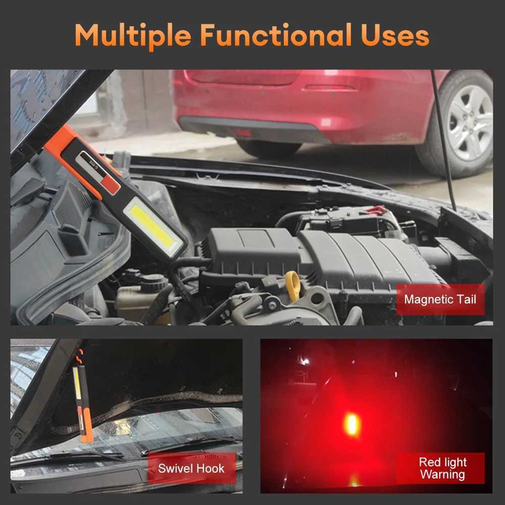 Powerful COB Work LED Light Car Garage Mechanic Lamp USB Rechargeable Flashlight Magnetic Torch Emergency Light Warning Light W250701