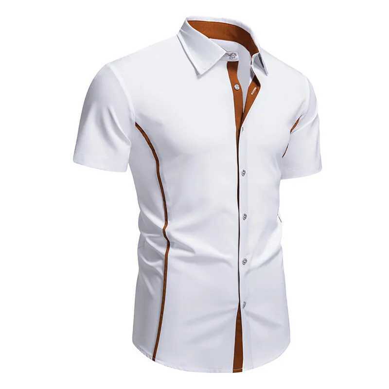 New Arrival Mens Color Block Short Sleeve Shirt Summer Casual Patchwork Shirts Male Daily Office Social Work Top Shirts W250627