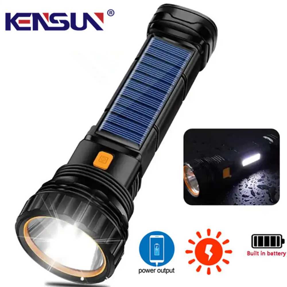 Multi-function Solar LED Flashlight Lantern Outdoor Long Range Torch Emergency Power Bank LED Solar Flashlight W250701