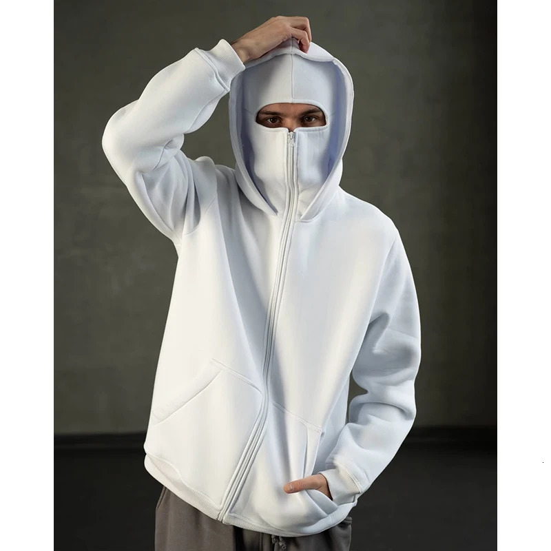 Full Zipper Retro Ninja Mask Jacket Coats Y2k Hip Hop Rock Men Oversized Punk Hoodie Winter Warm Long Sleeve Sweatshirt American 250624