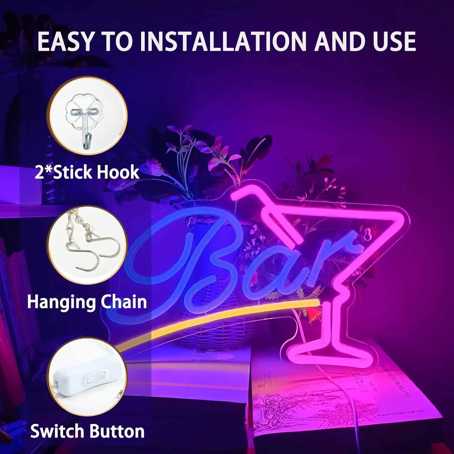 Bar Neon Sign LED Bar Sign Neon Light USB Powered 14.96x9.06 Inches Bar Decoration for Home Bistro Party Club Wall Decoration XJ250626