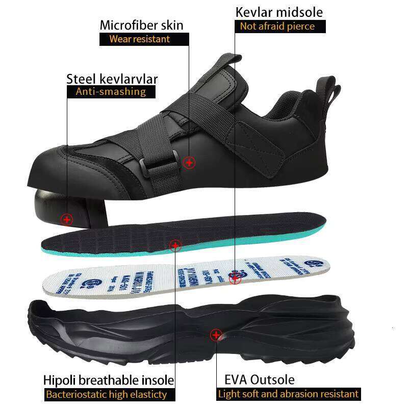 25 Hot Sales New Type Construction Worker Waterproof Leather Steel Toe Shoes, Light Black Ultra-fine Fiber Safety Shoes