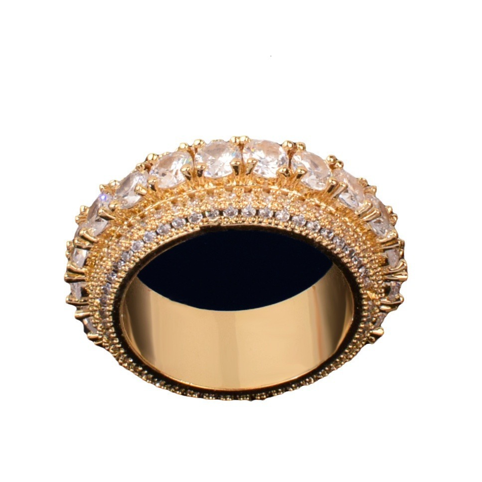 Luxury Gold Plated VVS Moissanite Claw Iced Out Hip Hop Edgy Niche Rotating Circle Ring Trendy Bling Fashion Jewelry Passes the Diamond Tester