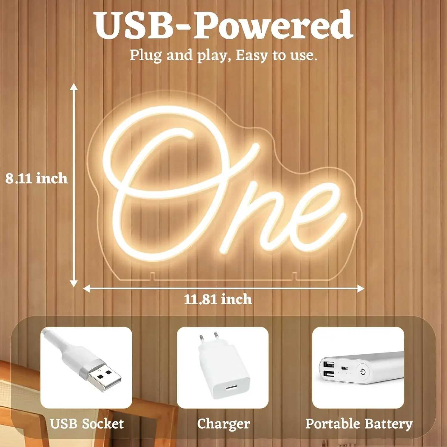 One Neon Sign for First Birthday One Table Number LED Neon Light Lamp for Home Birthday Party Decor Photo Prop Christmas Gift XJ250626