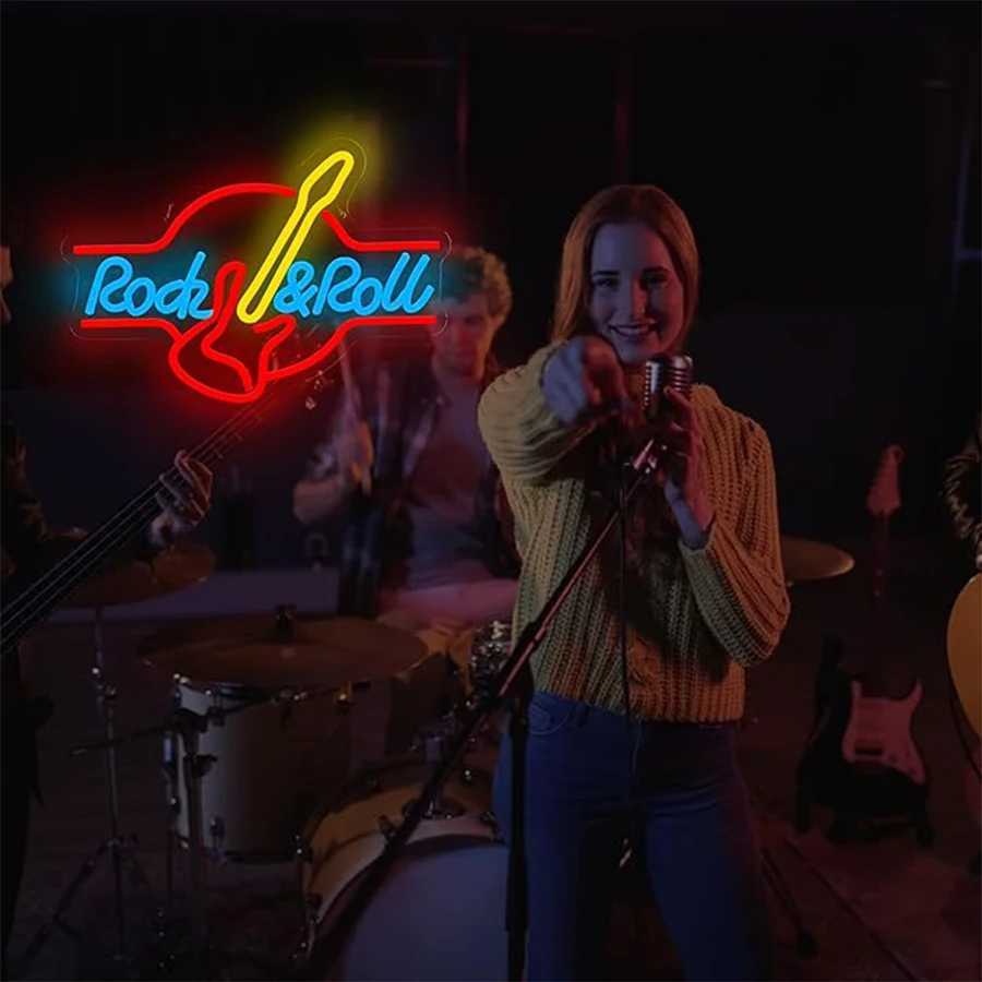 Rock Roll Music Neon Sign LED Guitar Icon USB Powered Used for Music Studio Live Music Recording Studio Background Decor. XJ250626