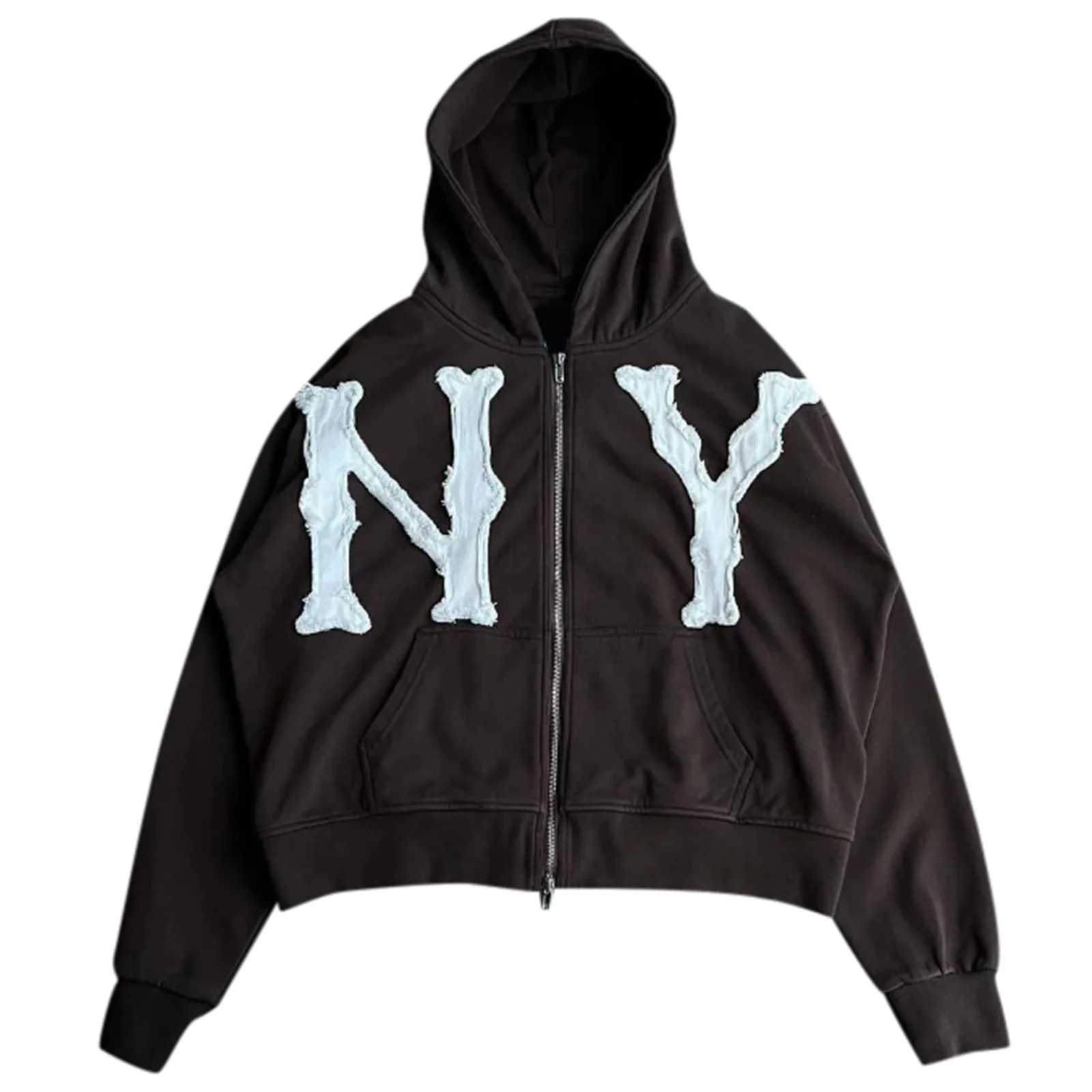 NY Letter Printed Embroidery Hoodies Mens Zip Up Hooded Jacket Casual Hip Hop Streetwear Jacket Zipper Hooded Sweatshirt For Men T250627