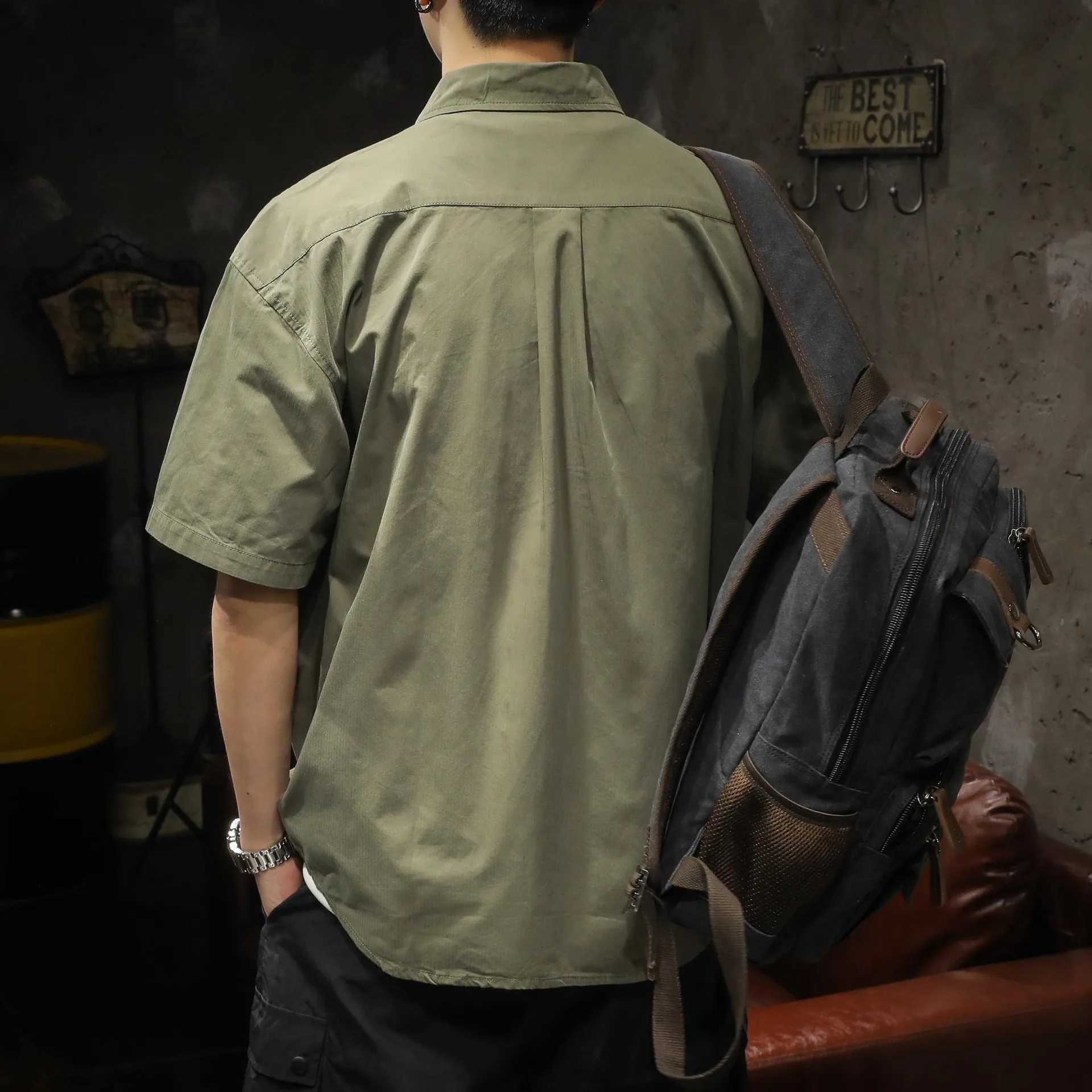 Mens Linen Work Shirt Short Sleeved Oversized Casual Summer Shirt Suitable for Mens Lightweight Outdoor Travel and Daily Wear W250627