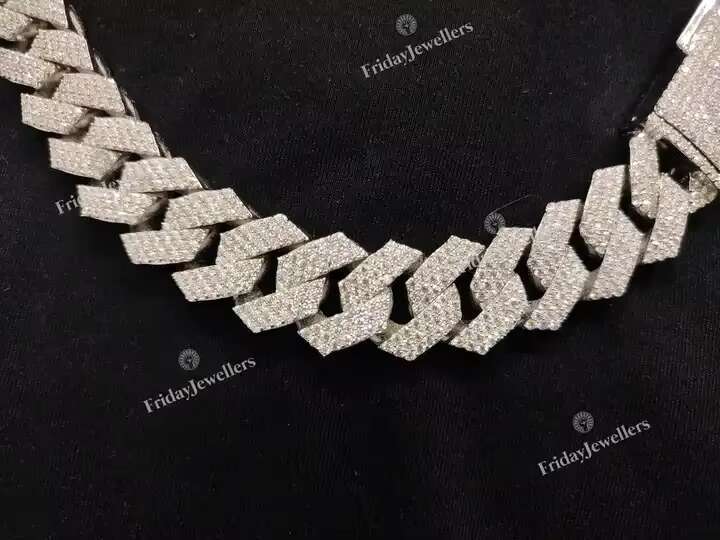 16mm Sterling Silver Moissanite Diamond Studded Icedout Cuban Link Chain Necklace for Boys Casual Use Chain