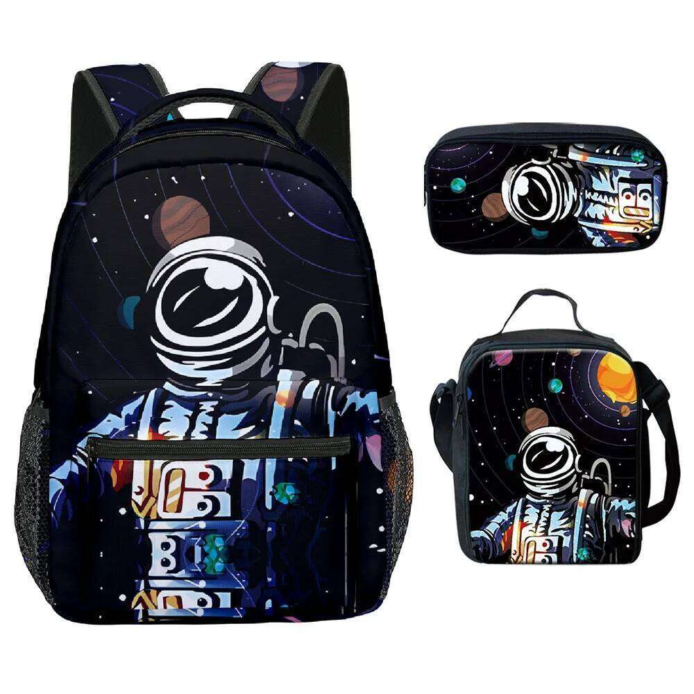Popular Youthful Funny Space astronaut 3D Print 3pcs/Set School Bags Laptop Daypack Backpack Crossbody Lunch bag Pencil Case