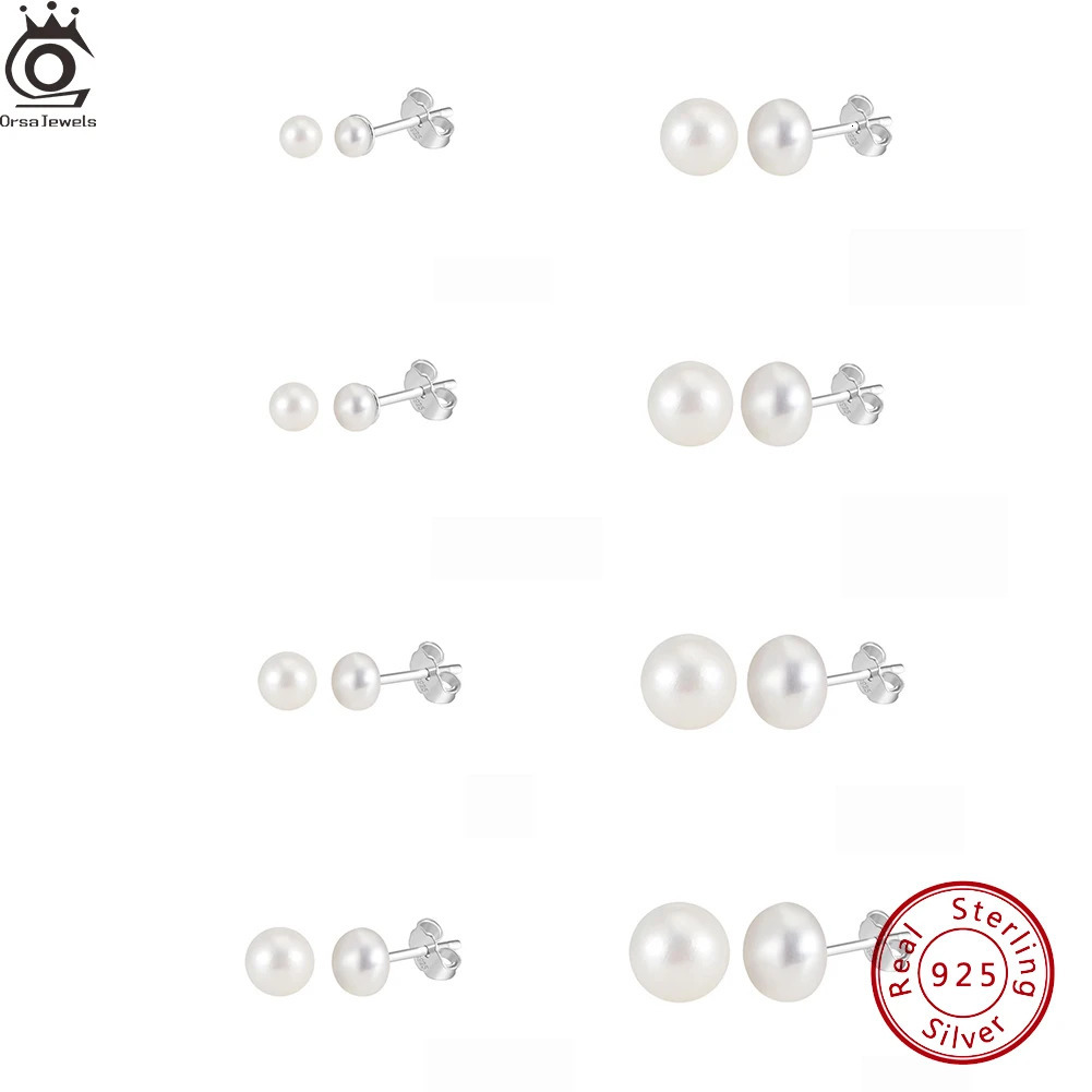 ORSA JEWELS Minimalism 1 pair Freshwater Pearl Ear Stud Real Pearls Stud Earrings 925 Silver Round Natural Pearl Ear Stud GPE104 250624