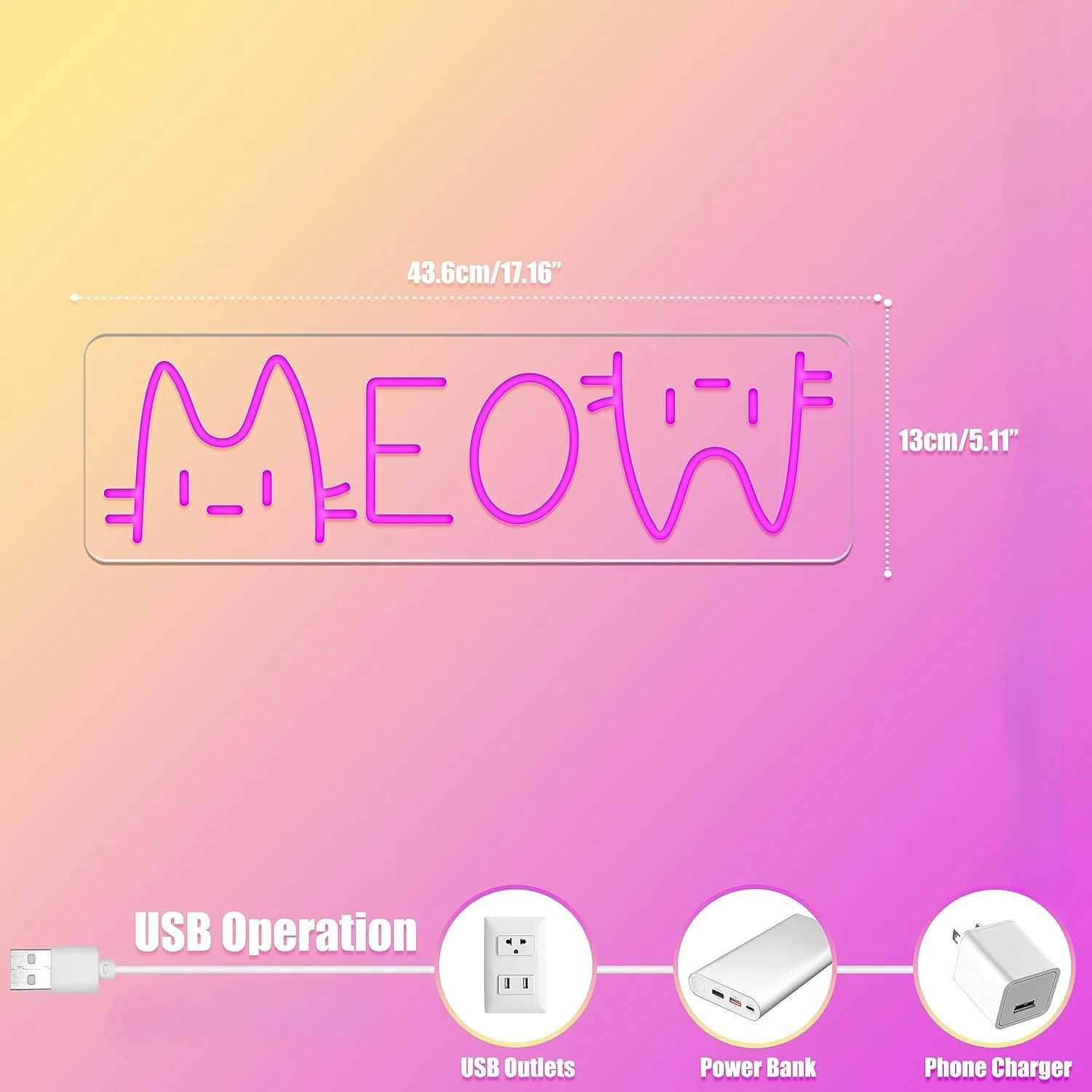 Meow Neon Sign Cat Sign LED Pink Neon Light For Wall Cat Room Decor Light Up Sign For Girl Bedroom Home Decor Gift For Cat Owner XJ250626
