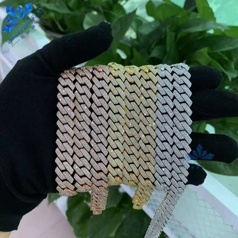 Top Quality Iced Out Cuban Link Chain 8-12mm VVS Lab Grown Diamond Cuban Link Chain Hip Hop 925 Silver / Moissnaite Diamonds