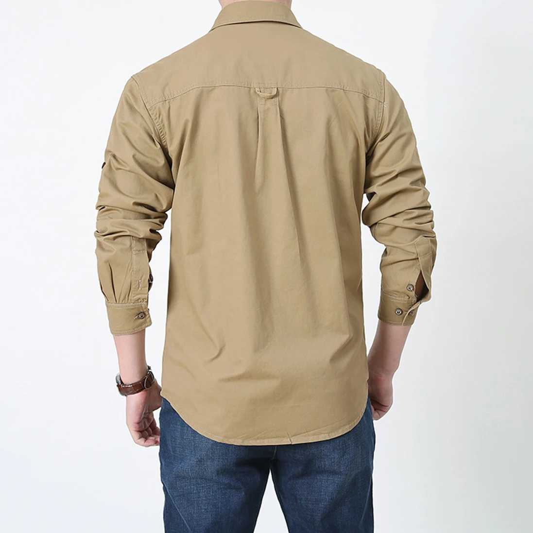 Spring Autumn New Cotton Mens Multi Pocket Work Clothes Long Sleeve Shirt for Sports Leisure Commuting Outdoor Camping Top W250627