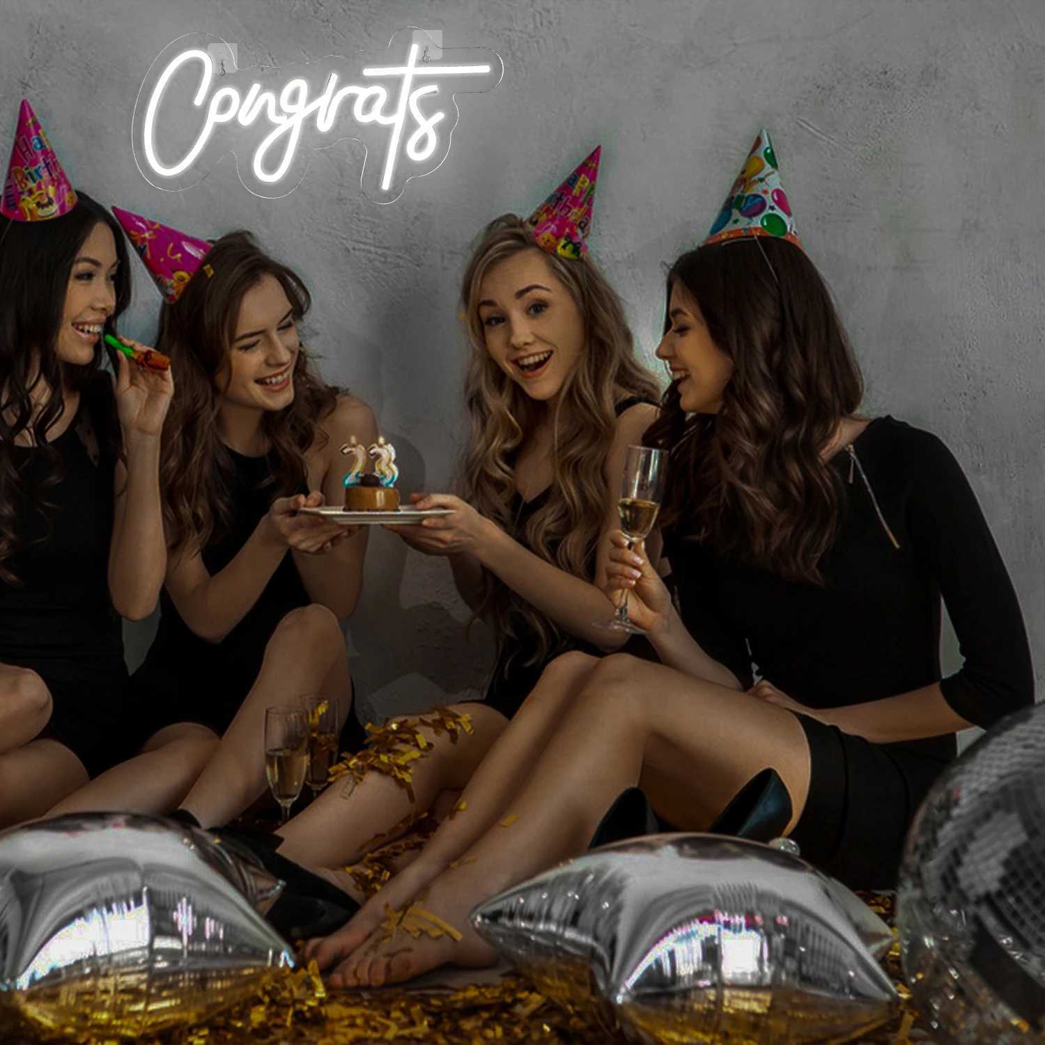 White Congrats Neon Signs Custom for Wall Art Decor 5/12V USB With Dimmable Neon Sign for Party Wedding Decoration Banner XJ250626