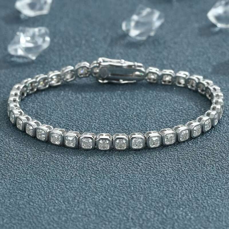 Moissanite Asscher Square Bracelet Women S925 Silver Light Luxury High-end Full Diamond Square Diamond Tennis Bracelet